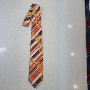 Henri Picard Vintage Classic Orange and Gold Diagonal Striped Paisley XL Tie